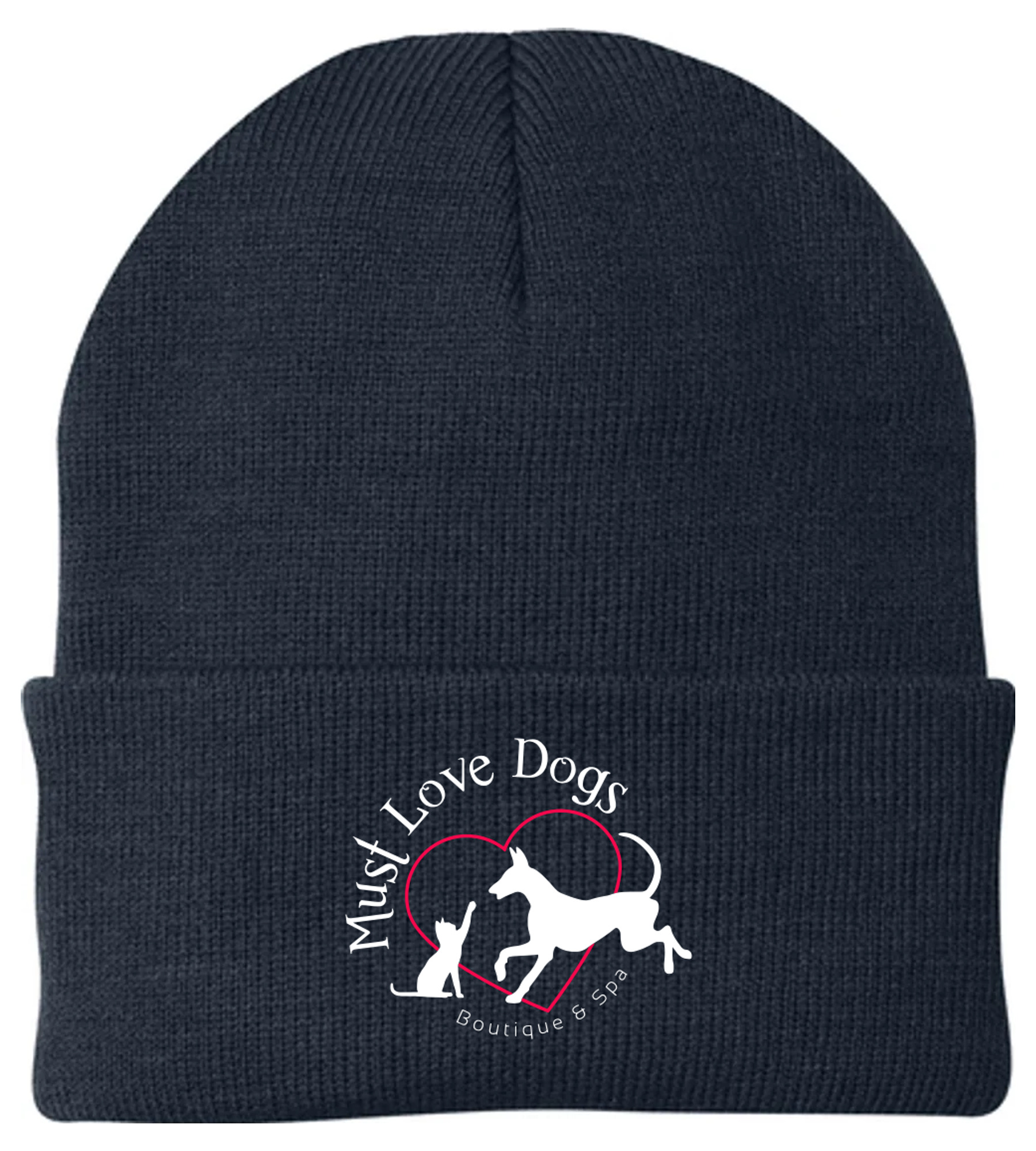 Port & Company Knit Cap Navy with Must Love Dogs